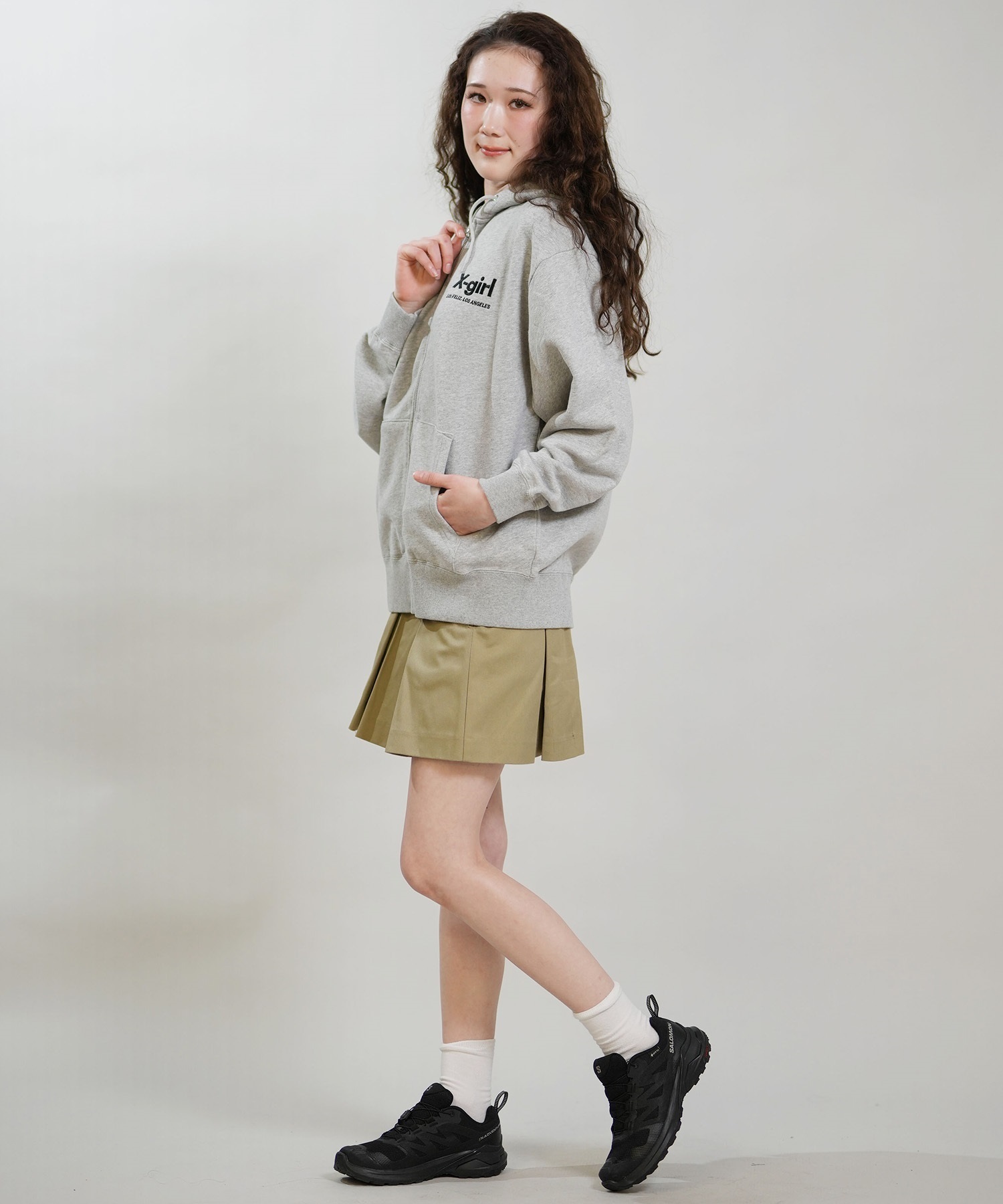 X-GIRL エックスガール ジップアップ パーカー レディース バックロゴ 裏毛 105254012027 ムラサキスポーツ限定(ASH-S)