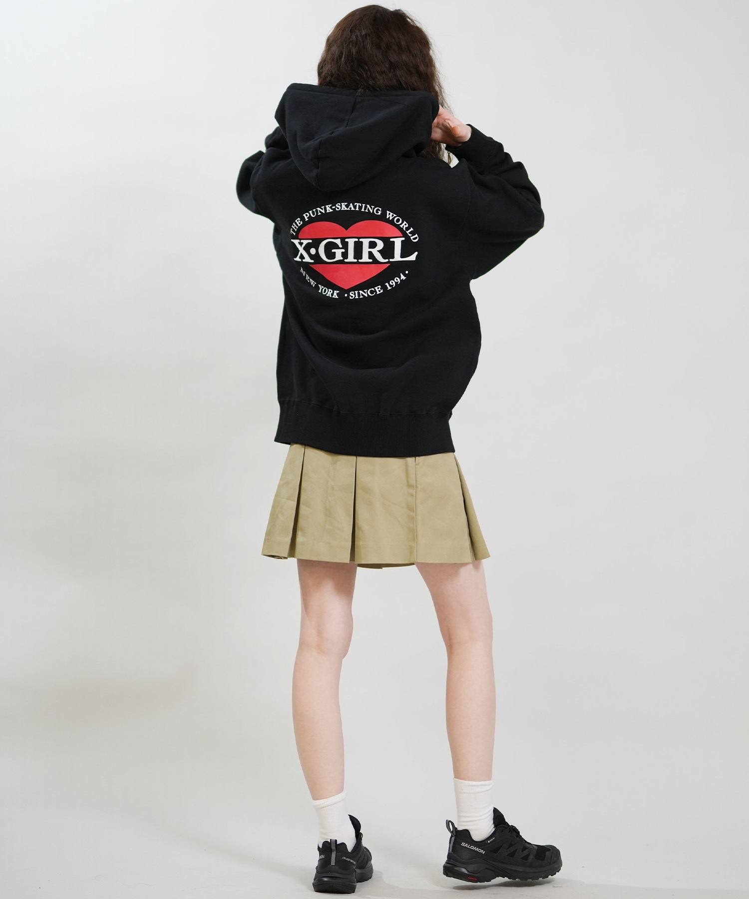 X-GIRL エックスガール ジップアップ パーカー レディース オーバーサイズ HEART LG ZIP SWT HD 105254012028(BLACK-S)