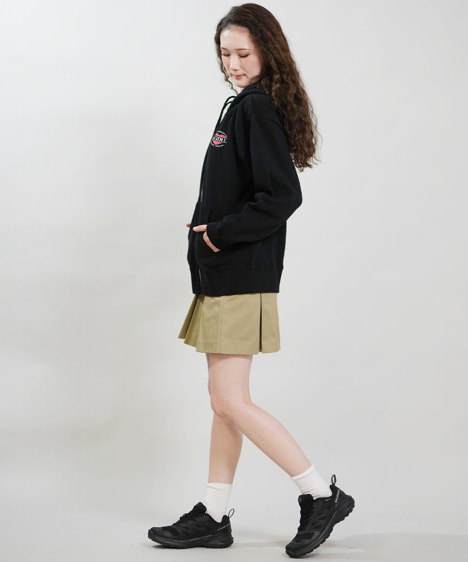 X-GIRL エックスガール ジップアップ パーカー レディース オーバーサイズ HEART LG ZIP SWT HD 105254012028(BLACK-S)