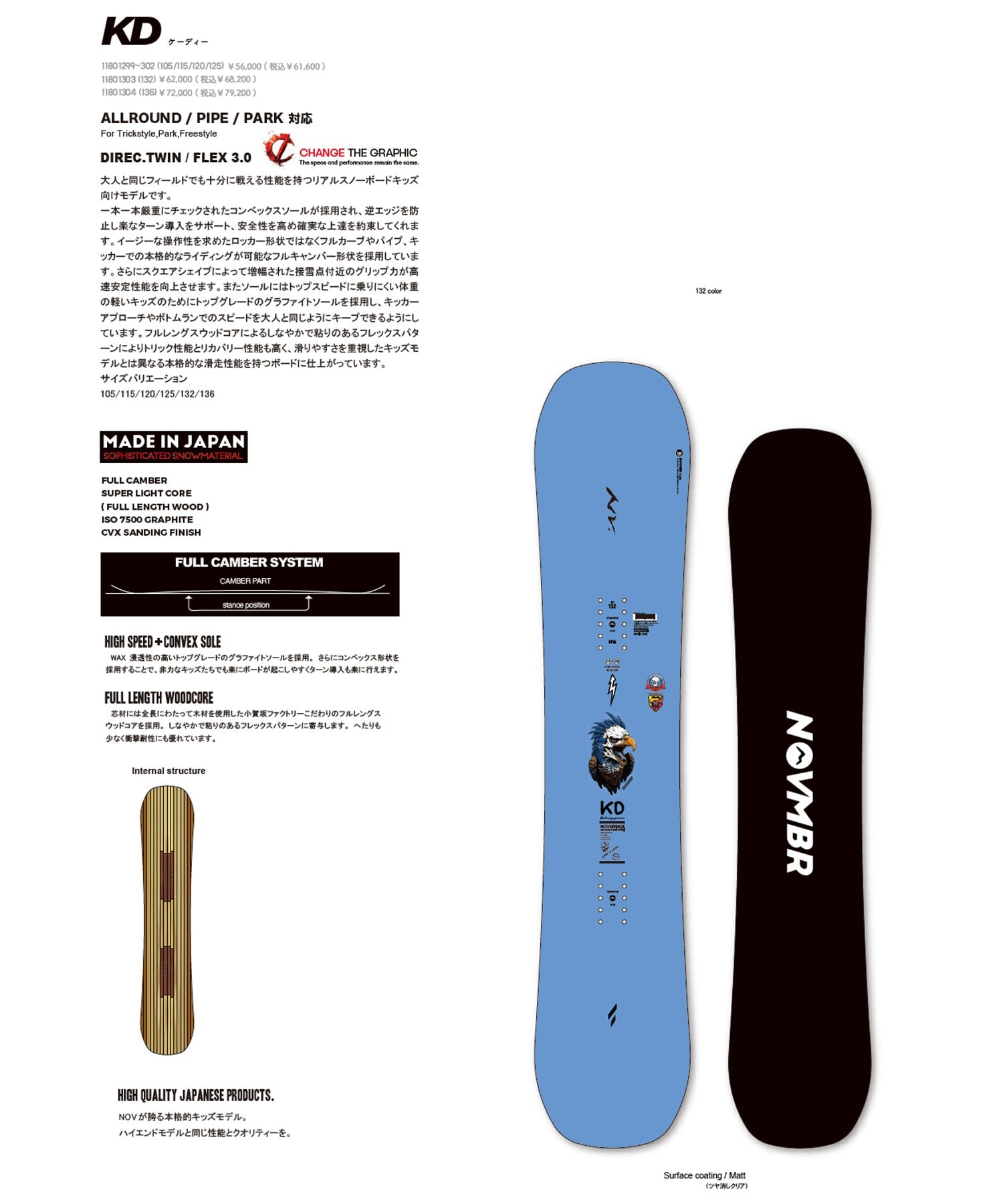 NOVEMBER ノーベンバー ケーディー KD スノーボード 板 パーク ハーフパイプ キッズ ユース ジュニア 26-27 早期購入(ONECOLOR-105cm)